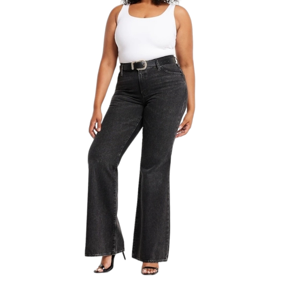Express 70s Flare Jeans Womens Size 6R Mid Rise Charcoal Black Distressed Denim